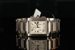 GENTLEMAN'S CARTIER CHRONO-FLEX MODEL 2303, sn1522....square, silver dial with blue hands, black