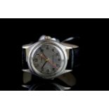 MID SIZE CYMA SHOCK RESISTING VINTAGE WRISTWATCH, circular brushed silver dial with black arabic