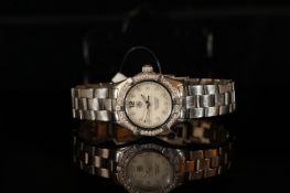 LADIES TAG HEUER DIAMOND SET AQUARACER MODEL WAF1416, round, diamond dot white dial with silver