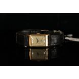 GENTLEMENS CYMA 9CT GOLD WRISTWATCH, rectangular off white dial with gold Arabic numerals and gun