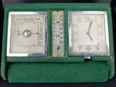 LE COULTRE 8 DAY TRAVEL CLOCK AND BAROMETER IN ORIGINAL FELT TRAVEL CASE, 8 day travel clock is on