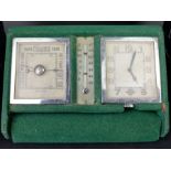 LE COULTRE 8 DAY TRAVEL CLOCK AND BAROMETER IN ORIGINAL FELT TRAVEL CASE, 8 day travel clock is on