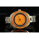 RARE GENTLEMENS CYMA DIVING STAR 1500 AUTOMATIC WRISTWATCH, circular orange dial with eraser hour