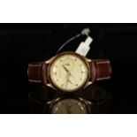 GENTLEMENS JAEGER LECOULTRE FUTUREMATIC 9CT GOLD WRISTWATCH W/ BOX, circular twin register patina