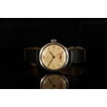 GENTLEMENS OMEGA WRISTWATCH CIRCA 1941, circular patina dial with black Arabic numerals and a