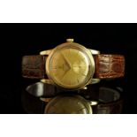 GENTLEMENS OMEGA 14CT GOLD FILLED AUTOMATIC 'BUMPER' SEAMASTER WRISTWATCH, circular gold patina dial