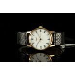 GENTLEMENS LONGINES 9CT GOLD WRISTWATCH, circular white dial with black roman numerals and hands,