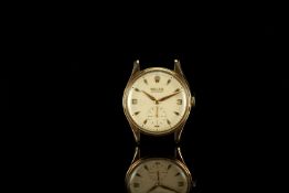 GENTLEMENS ROLEX PRECISION 9CT GOLD WRISTWATCH, circular off white dial with applied gold hour