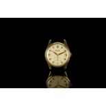 GENTLEMENS ROLEX PRECISION 9CT GOLD WRISTWATCH, circular off white dial with applied gold hour