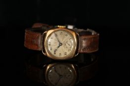 9CT TRENCH WATCH CIRCA 1932, circular dial, Black roman numerals, subsidiary seconds, 9ct hallmarked