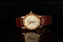 GENTLEMENS OMEGA GENEVE 9CT ROSE GOLD WRISTWATCH, circular silver dial with gold hour markers and