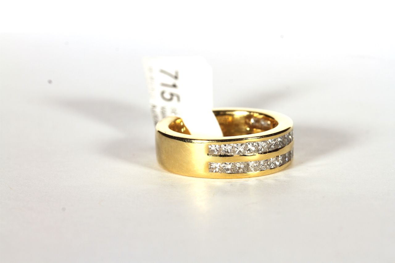 18CT TWO ROW ET RING,ESTIMATED AS 1.25CT TOTAL, total weight 9.93gs, hallmarked, ring size K 1/2. - Image 2 of 3