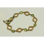 Peridot and Pearl Bracelet, size round cut Peridot stones, spaced with diamond pearl set panels, all