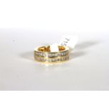 18CT TWO ROW ET RING,ESTIMATED AS 1.25CT TOTAL, total weight 9.93gs, hallmarked, ring size K 1/2.
