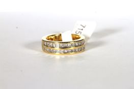 18CT TWO ROW ET RING,ESTIMATED AS 1.25CT TOTAL, total weight 9.93gs, hallmarked, ring size K 1/2.