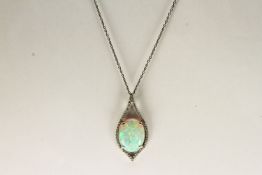 PLATINUM OPAL AND DIAMOND PENDANT , CENTRE STONE ESTIMATED AS 3.47CT,set in four claws, diamonds