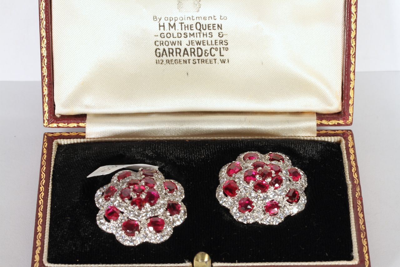 Burmese Ruby and Diamond Earrings, a fantastic pair of of tiered cluster earrings, 14 exceptional - Image 2 of 4