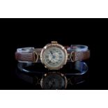 MID SIZE 9CT GOLD WRISTWATCH, circular two tone textured dial with gun metal blue hands, 26mm 9ct