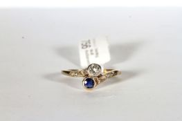 Art Deco Sapphire and Diamond Twist Ring, set with 1 sapphire and 1 old cut diamond, 9 diamonds