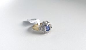 Sapphire and Diamond Cluster Ring