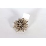 Victorian old cut diamond floral cluster brooch, central old cut diamond 4.6mm diameter, with
