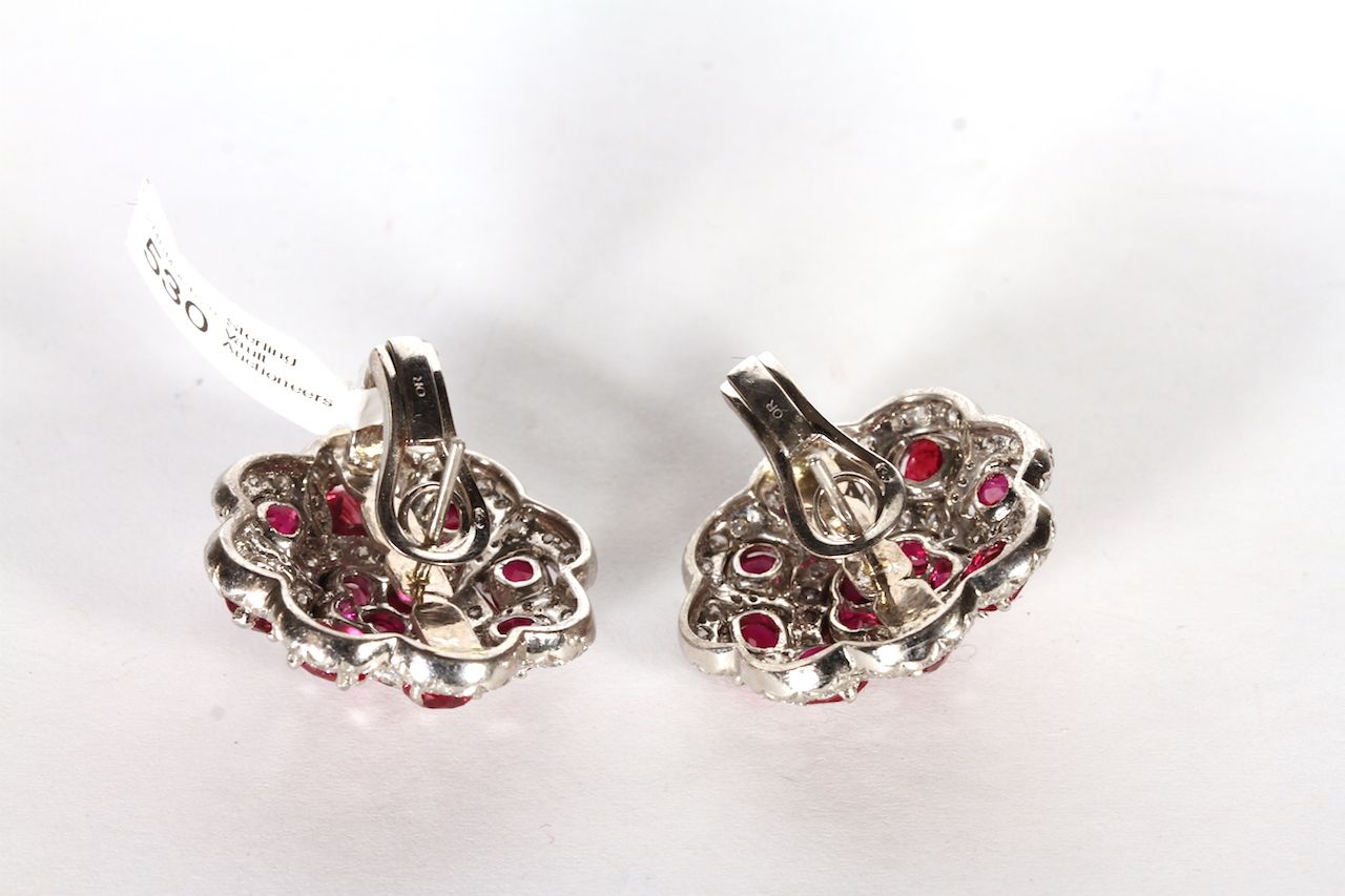 Burmese Ruby and Diamond Earrings, a fantastic pair of of tiered cluster earrings, 14 exceptional - Image 3 of 4