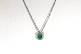 18CT WHITE GOLD EMERALD AND DIAMOND PENDANT, emerald estimated as 5.2 x 5.1mm, diamonds estimated as