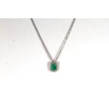 18CT WHITE GOLD EMERALD AND DIAMOND PENDANT, emerald estimated as 5.2 x 5.1mm, diamonds estimated as