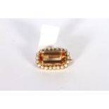 Victorian Imperial Topaz and Pearl Brooch, central rectangular Imperial topaz, approximately 6.83ct,