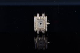 LADIES 18CT FULLY LOADED DIAMOND SET CHAUMET WATCH, HEAD ONLY, diamond set bezel and shoulders,