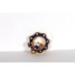 Pearl and Blue Enamel Brooch, set with 7 pearls and blue enamel, approximate width 3cm.