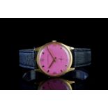 GENTLEMENS VAN CLEEF & ARPELS WRISTWATCH, circular pink dial with gold block hour markers and hands,