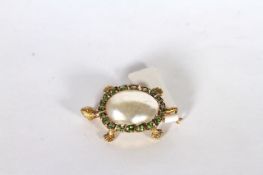 Early 20th Century Marbe Pearl and Demantoid Garnet Tortoise Brooch, Marbe pearl shell, Demantoid