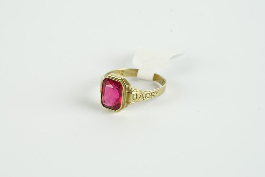 8CT RED PASTE STONE RING,centre stone estimated as 8.4x6.4mm, total weight 2.03gms, has been - Image 2 of 2