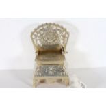 Early Russian Silver Salt, modelled as a Russian Chair, engraved and pierced work design, guilded,