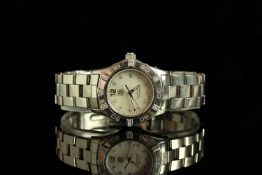 LADIES DIAMOND SET TAG HEUER AQUARACER , MODEL WAF141G,round,white diamond dot dial with silver