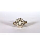 Early Rose Cut Diamond Cluster Ring, central bright Rose cut diamond, approximately 4.4x2.2mm