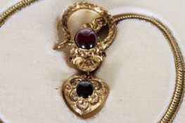 Victorian Garnet Set Snake Necklace, fine detailed snakes head set with a large cabochon garnet,