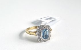 Aquamarine and Diamond Cluster Ring