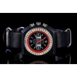 GENTLEMENS LULLI SPORT TRI CALENDAR WRISTWATCH, circular black racing dial with white hour markers
