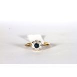 Vintage Sapphire and Diamond Cluster ring, dainty 3,1mm blue sapphire with transitional cut