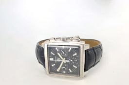 GENTLEMANS TAG HEUER MONACO CHRONOGRAPH MODEL CW2111-0, square, black dial with silver illuminated