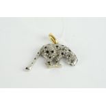 18CT WHITE GOLD SAPPHIRE AND DIAMOND LEOPARD BROOCH, yellow gold clasp, no chain is provided,