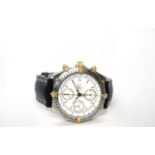 GENTLEMAN'S TWO TONE BREITLING CHRONOMAT MODEL B13047, round,white dial with gold hands, gold