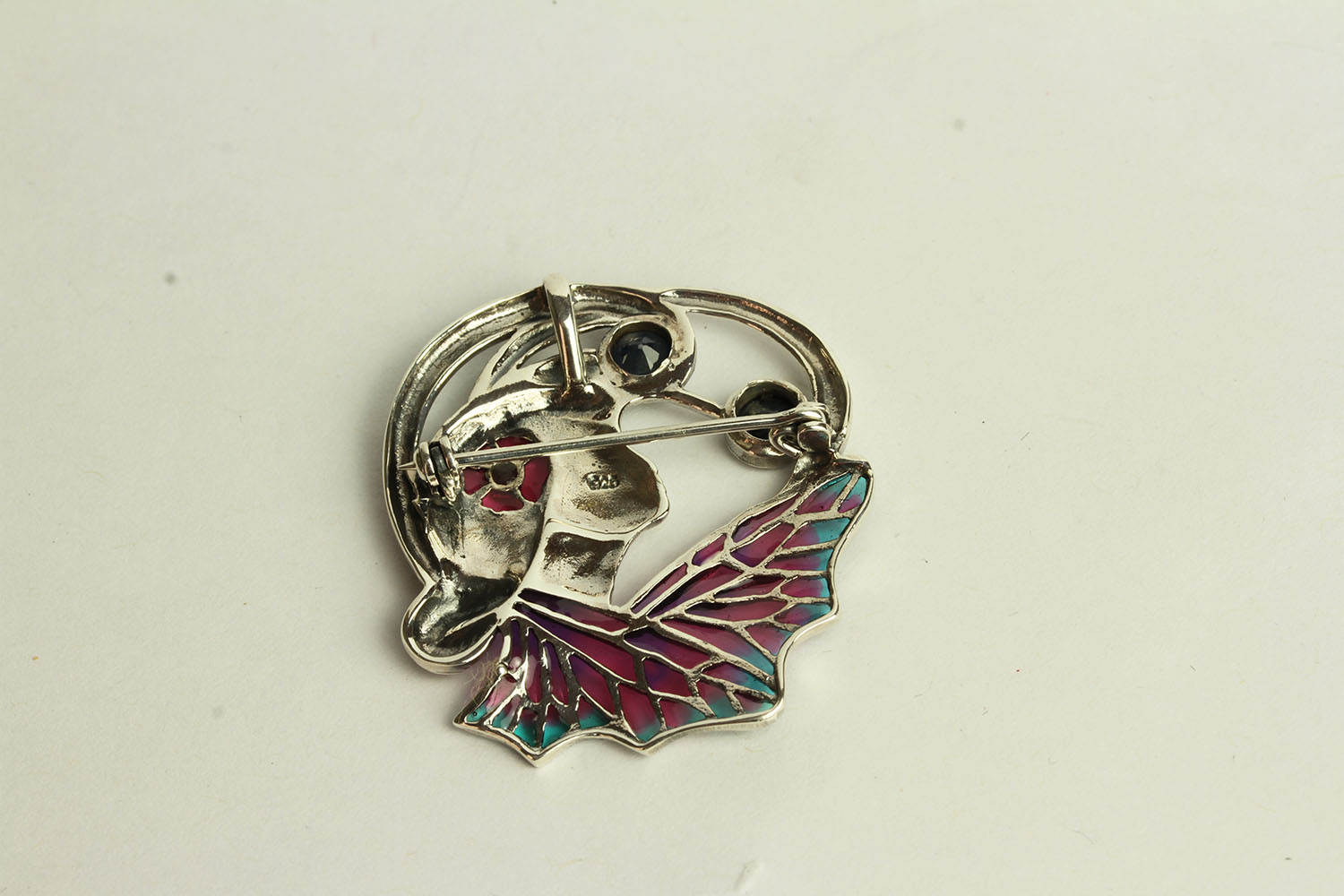 Floral Lady Brooch Pendant, set with 2 sapphires and a ruby - Image 2 of 2