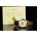 GENTLEMENS OMEGA WRISTWATCH W/ PAPERS CIRCA 1962, circular off white cream dial with gold hour