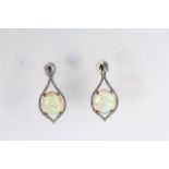 PLATINUM OPAL AND DIAMOND DROP EARRINGS,opals estimated as 6.50ct total, diamonds estimated as 0.