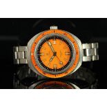 RARE GENTLEMENS CYMA DIVING STAR 1500 AUTOMATIC WRISTWATCH, circular orange dial with eraser hour