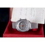 GENTLEMENS OMEGA CHRONOSTOP GENEVE WRISTWATCH W/ BOX & PAPERS, circular grey 'deep dish' dial with