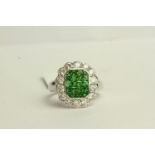 Tsavorite Rare Green Garnet and Diamond Checkerboard Style Ring, set with garnets totalling